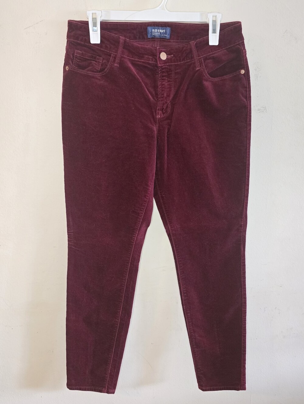 Old Navy Rockstar Velvet Pants Women's Size 10 Garnet Burgundy Mid Rise